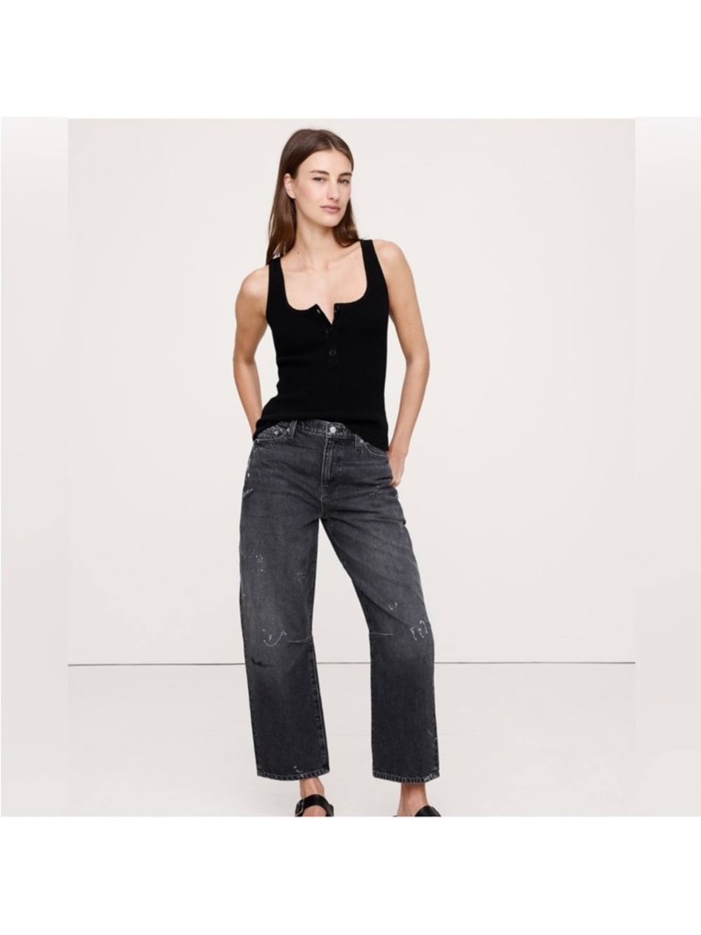 Banana Republic Merino-Cotton Blend Henley Black
Tank Sz M